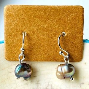 sterling silver freshwater pearl earrings black grey jewelry gift boho beach